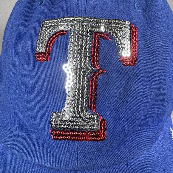Texas Rangers Hat Cap Strap Back Womens Royal Blue MLB Baseball Sequin Logo - Picture 9 of 12